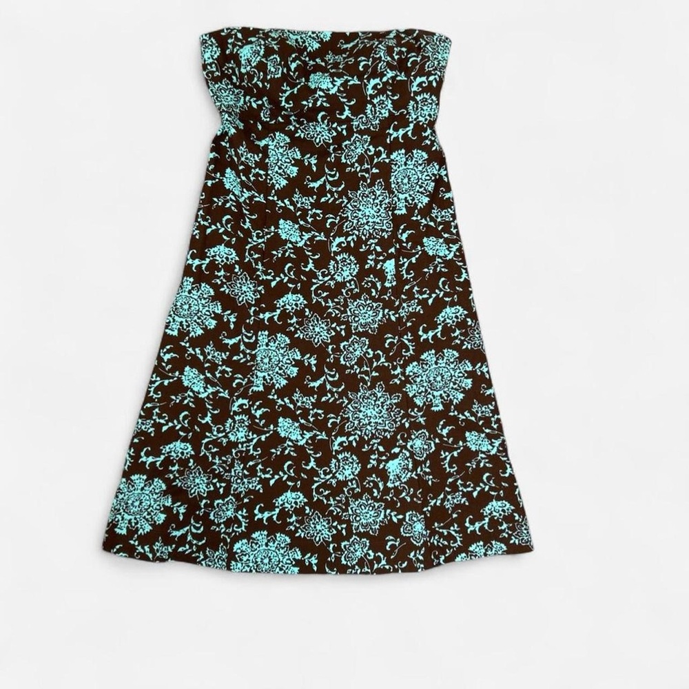 Y2K Vintage Chocolate Brown Dress Strapless Size 6 Blue Wedding Summer Spring